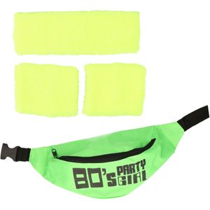 Foute 80s/90s party verkleed accessoire set - neon geel - jaren 80/90 thema feestje - 4-delig