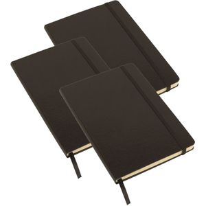 Pakket van 3x stuks schoolschriften/notitieboeken A5 gelinieerd harde kaft - zwart - Met sluitband en bladwijzer