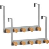 3x Stuks deur kapstok zilver met 5 ophanghaken/knoppen 33 cm - Deurkapstokken