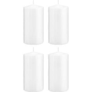 4x Witte cilinderkaarsen/stompkaarsen 8 x 15 cm 69 branduren - Geurloze kaarsen - Woondecoraties