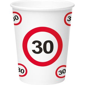 32x stuks drinkbekers van papier in 30 jaar verjaardag print van 350 ml - Stopbord/verkeersbord thema