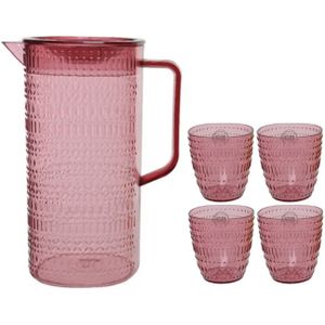 Schenkkan/waterkan/sapkan/limonadekan set met 4 glazen roze