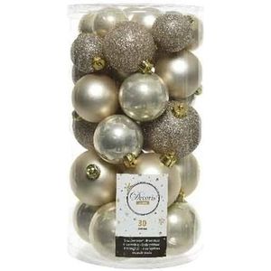 90x Licht parel/champagne kunststof kerstballen 4 - 5 - 6 cm - Onbreekbare plastic kerstballen