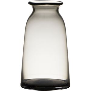 Transparante home-basics grijze vaas/vazen van glas 23.5 x 12.5 cm - Bloemen/takken/boeketten vaas voor binnen gebruik
