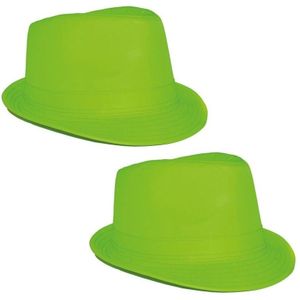 2x stuks neon groen  trilby carnaval verkleed hoedje