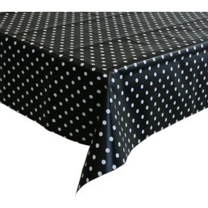 Tafelzeil/tafelkleed zwart met witte stippen 140 x 220 cm - Tuintafelkleed - Polkadot