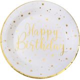 Verjaardag feest bordjes happy birthday - 20x - wit - karton - 22 cm - rond
