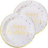 Verjaardag feest bordjes happy birthday - 20x - wit - karton - 22 cm - rond