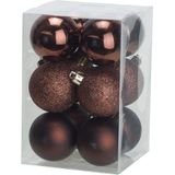24x stuks kunststof kerstballen mix van donkerbruin en goud 6 cm - Kerstversiering