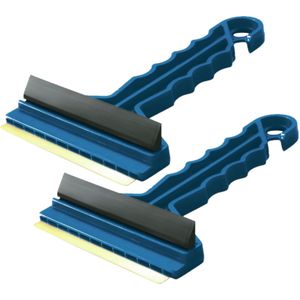 2x stuks ijskrabber/raamkrabber auto met koper blad en rubberen trekker - Blauw - Kunststof - 9 x 16 cm - Ruitenkrabber