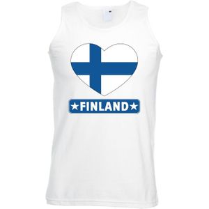 Finland singlet shirt/ tanktop met Finse vlag in hart wit heren