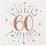 Verjaardag feest servetten leeftijd - 20x - 60 jaar - rose goud - 33 x 33 cm