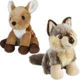 Ravensden - Knuffeldieren set wolf en hertje pluche knuffels 18 cm