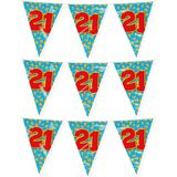 Paperdreams verjaardag 21 jaar thema vlaggetjes - 3x - feestversiering - 10m - folie - dubbelzijdig