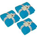 3x Fleece dekens/plaids turquoise 130 x 170 cm - Woondeken - Fleecedekens