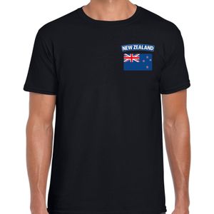 New zealand t-shirt met vlag zwart op borst voor heren - Nieuw-Zeeland landen shirt - supporter kleding