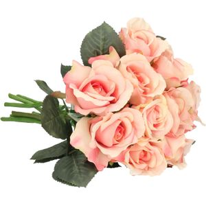 Topart Kunstbloemen boeket roos Alice de luxe - roze - 30 cm - kunststof steel - decoratie
