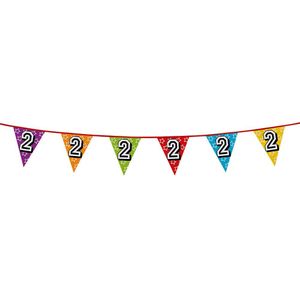 1x stuks vlaggenlijnen met glitters 2 jaar thema feestartikelen - Verjaardag versieringen - 8 meter - Plastic