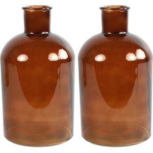 Countryfield Bloemenvaas - 2x stuks - bruin - glas - apotheker fles - D17 x H30 cm