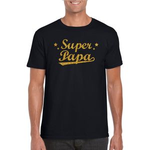 Super papa t-shirt met gouden glitters op zwart voor heren -  super papa cadeaushirt / Vaderdag cadeau