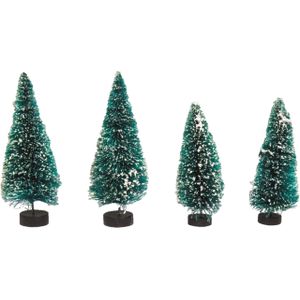 Rayher hobby kerstdorp boompjes/kerstboompjes - 4x st - 9-12 cm -miniatuur