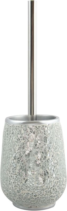 MSV Toilet/WC-borstel houder Scarlett - kunststeen - zilver mozaiek - 36 x 11 cm - Luxe uitstraling