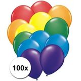 100x Regenboog kleuren ballonnen - Feestversiering - Regenboog decoratie