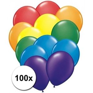 100x Regenboog kleuren ballonnen - Feestversiering - Regenboog decoratie