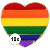 10x Regenboog gay pride kleuren metalen hartje pin/broche/badge 3 cm - Regenboogvlag LHBT accessoires