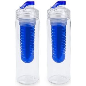 2x Drinkfles/waterfles met fruitfilter blauw 700 ml - Fruit infuser - Fruitwater flessen transparant/blauw