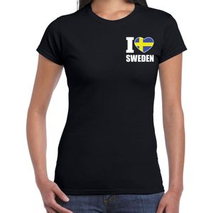 I love Sweden t-shirt zwart op borst voor dames - Zweden landen shirt - supporter kleding