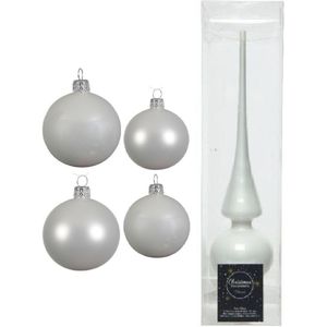 Compleet glazen kerstballen pakket winter wit glans/mat 38x stuks - 18x 4 cm en 20x 6 cm - Inclusief piek glans