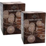 Set van 2x stuks lichtsnoer met 10 witte glitter bolletjes warm wit op batterij 135 cm - Kerstverlichting