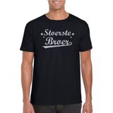 Stoerste broer cadeau t-shirt  met zilveren glitters op zwart heren - kado shirt voor broers