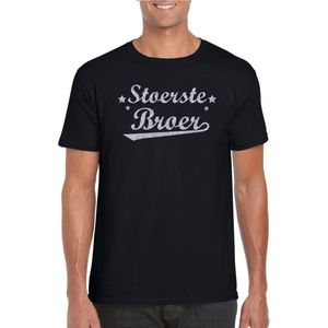 Stoerste broer cadeau t-shirt  met zilveren glitters op zwart heren - kado shirt voor broers