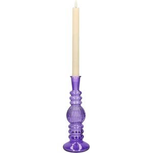 Kaarsen kandelaar Florence - paars glas - ribbel - D8,5 x H23 cm