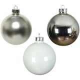 49x stuks glazen kerstballen wit en zilver 6 cm glans en mat - Kerstboomversiering