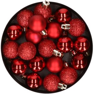 20x stuks kleine kunststof kerstballen rood 3 cm mat/glans/glitter - Onbreekbare plastic kerstballen - Kerstversiering
