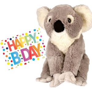 Pluche knuffel koala beer 30 cm met A5-size Happy Birthday wenskaart - Verjaardag cadeau setje
