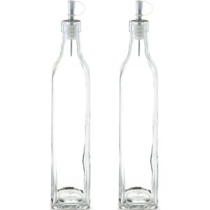 2x Glazen azijn/olie flessen met schenktuit 500 ml - Zeller - Keuken/kookbenodigdheden - Tafel dekken - Azijnflessen - Olieflessen - Doseerflessen van glas