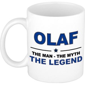 Naam cadeau Olaf - The man, The myth the legend koffie mok / beker 300 ml - naam/namen mokken - Cadeau voor o.a  verjaardag/ vaderdag/ pensioen/ geslaagd/ bedankt