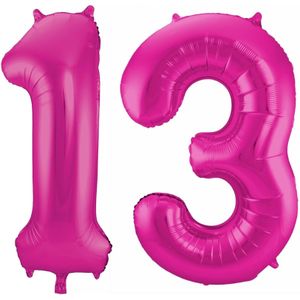 Cijfer ballonnen - Verjaardag versiering 13 jaar - 85 cm - roze