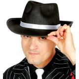 Zwarte trilby hoed/gleufhoed met wit lint- Gangster/Maffia thema verkleedkleding voor volwassenen