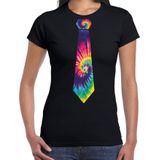 Bellatio Decorations Hippie thema verkleed feest stropdas t-shirt tie dye - dames - zwart