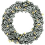 Decoris Kerstkrans - groen met sneeuw - D35 cm - incl. verlichting warm wit