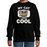 Britse korthaar katten trui / sweater my cat is serious cool zwart - kinderen - katten / poezen liefhebber cadeau sweaters - kinderkleding / kleding