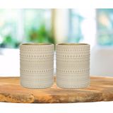 Countryfield Luxe theelichthouder - 2x stuks - Aurora - glas - creme wit/goud - D7 x H8 cm