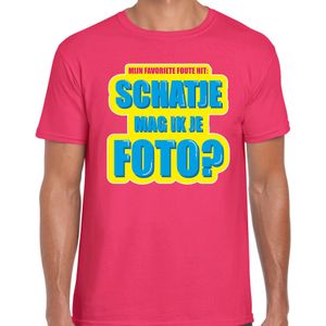 Foute party Schatje mag ik je foto verkleed/ carnaval t-shirt roze heren - Foute hits - Foute party outfit/ kleding