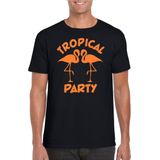 Bellatio Decorations Tropical party T-shirt heren - met glitters - zwart/oranje -carnaval/themafeest