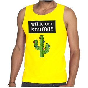 Wil je een Knuffel tekst tanktop / mouwloos shirt geel heren - heren singlet Wil je een Knuffel?